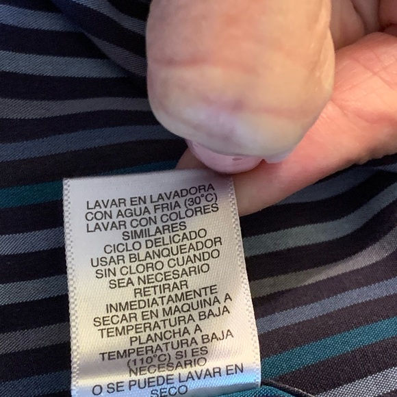 CLAIBORNE. Silver/Black/Blue button down striped shirt. 100% Cotton. - Picture 4 of 7